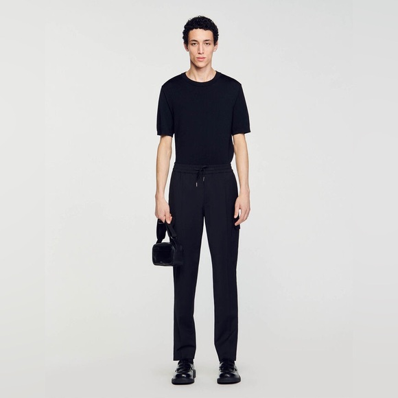 SANDRO Mens Black Wool Blend Alpha Cargo Trousers Size 40 US Medium